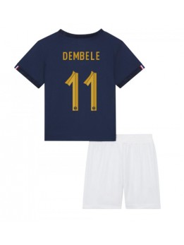 Otroški Nogometna dresi replika Francija Ousmane Dembele #11 Domači SP 2022 Kratek rokav (+ hlače)